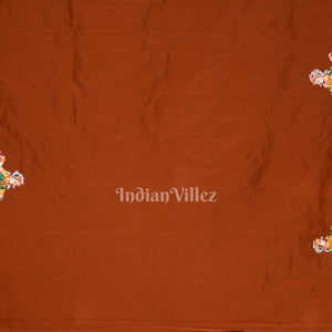 Brown Radha Krishna Raas Leela Hand-Painted Pattachitra Saree