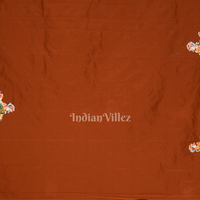 Brown Radha Krishna Raas Leela Hand-Painted Pattachitra Saree