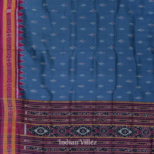 Steel Blue Mayur Chandrika Odisha Ikat Khandua Silk Saree