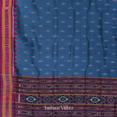 Steel Blue Mayur Chandrika Odisha Ikat Khandua Silk Saree