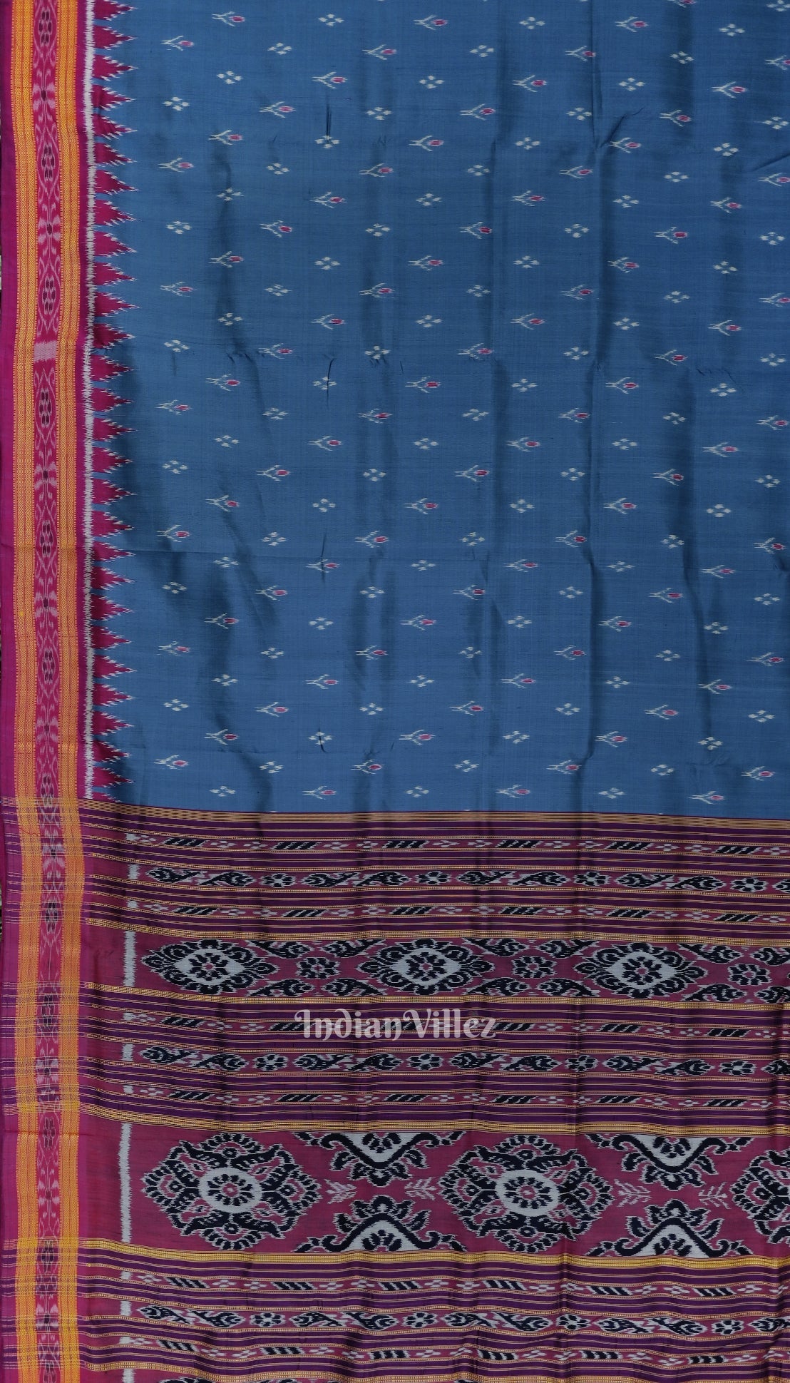Steel Blue Mayur Chandrika Odisha Ikat Khandua Silk Saree