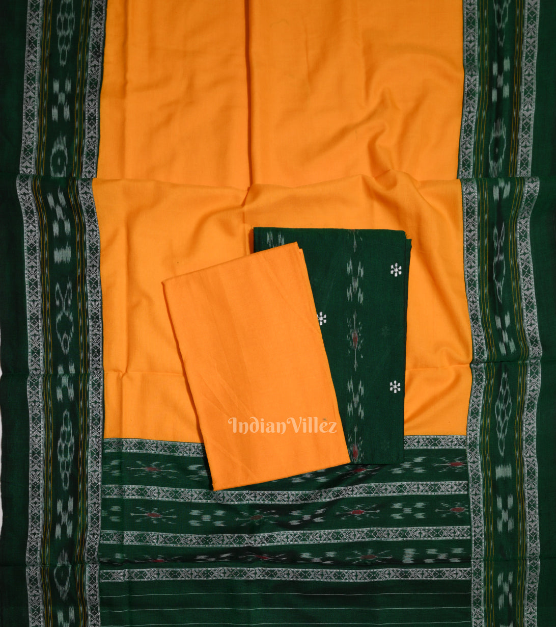 Green Yellow  Flower Buti Sambalpuri Cotton Dress Set with Dupatta