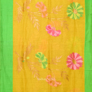 Exclusive Yellow Green Floral Theme Tissue Banarasi Silk Saree