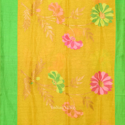 Exclusive Yellow Green Floral Theme Tissue Banarasi Silk Saree