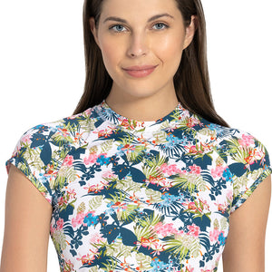 Swim Crop Top with Back Closure - Tropical Pr