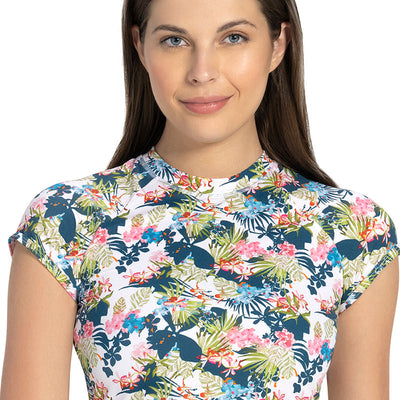 Swim Crop Top with Back Closure - Tropical Pr