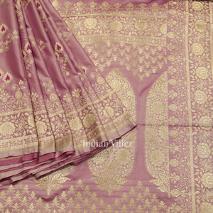 Baby Pink Soft Pure Mashru Satin Silk Banarasi Saree