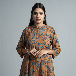 Brown - Kalamkari Printed Cotton Kurta