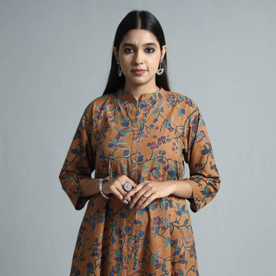 Brown - Kalamkari Printed Cotton Kurta