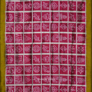 Magenta Pink Olive Green Nabakothi Contemporary Designer Silk Saree