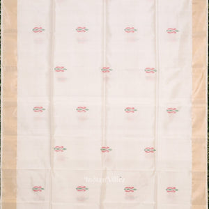 White Pink Pure Bishnupuri Silk Saree