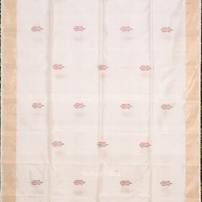 White Pink Pure Bishnupuri Silk Saree