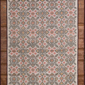 Off white Coffee Pochampally Ikat Sico (Silk & Cotton) Saree with Zari Border