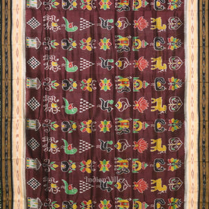Chocolate Brown Nabakothi Odisha Ikat Khandua Silk Saree