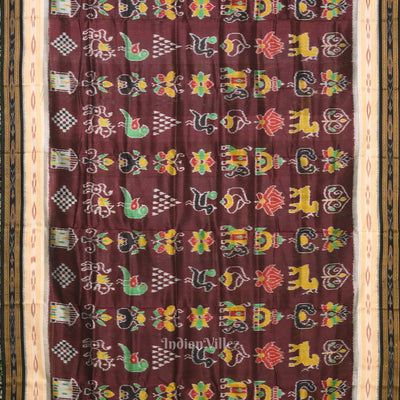Chocolate Brown Nabakothi Odisha Ikat Khandua Silk Saree