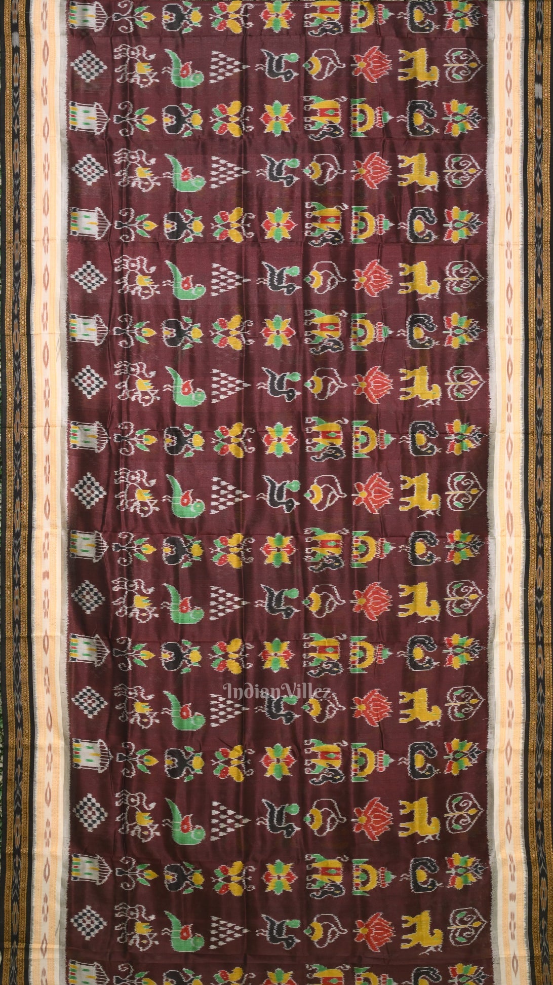 Chocolate Brown Nabakothi Odisha Ikat Khandua Silk Saree