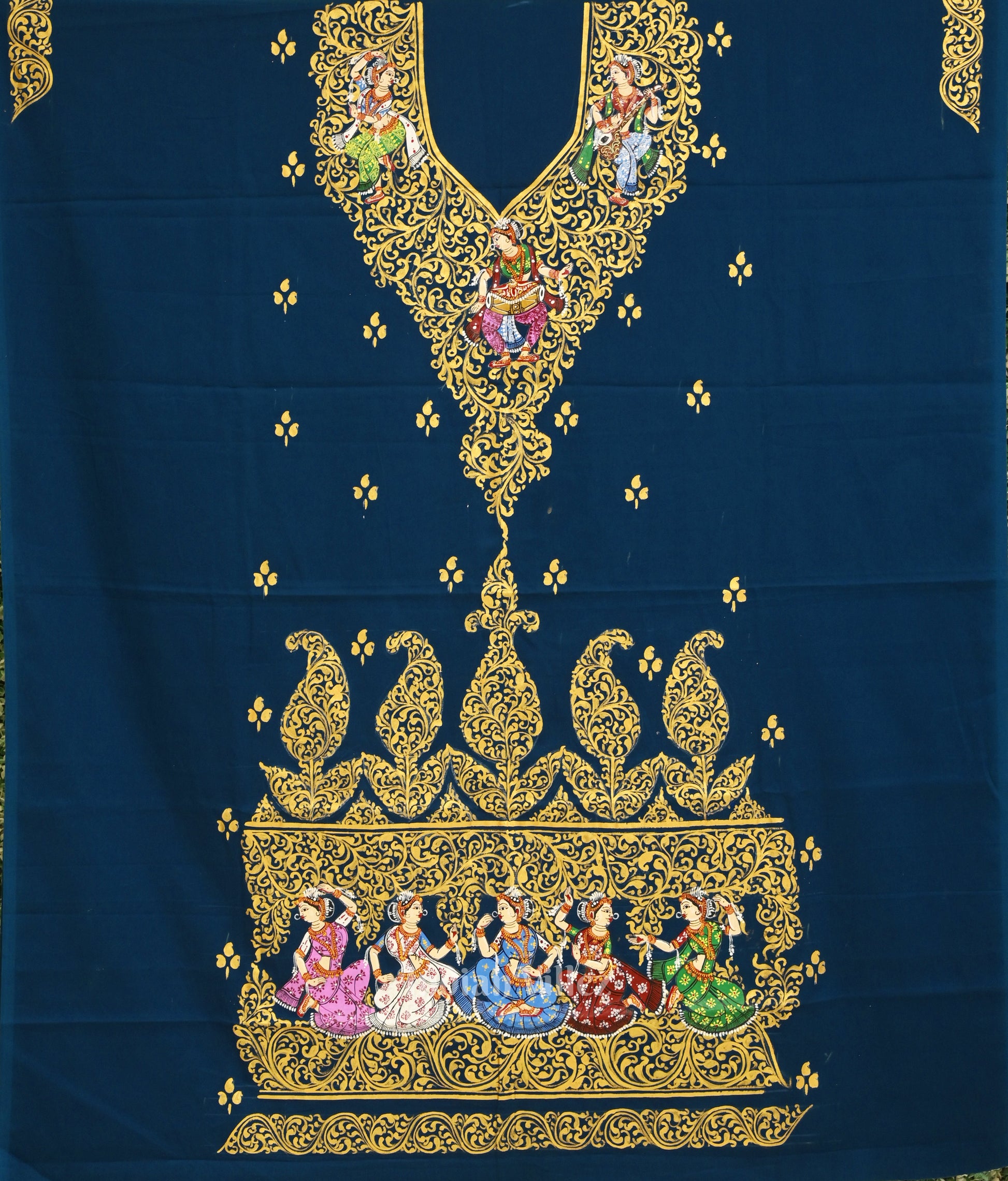 Blue Copper Sulphate Nartaki Theme Pattachitra Kurti Dress Material