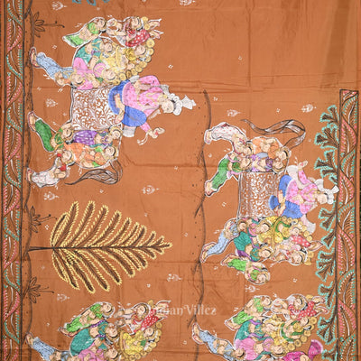 Metallic Bronze Kandarpa Ashwa Hand-Painted Pattachitra Saree