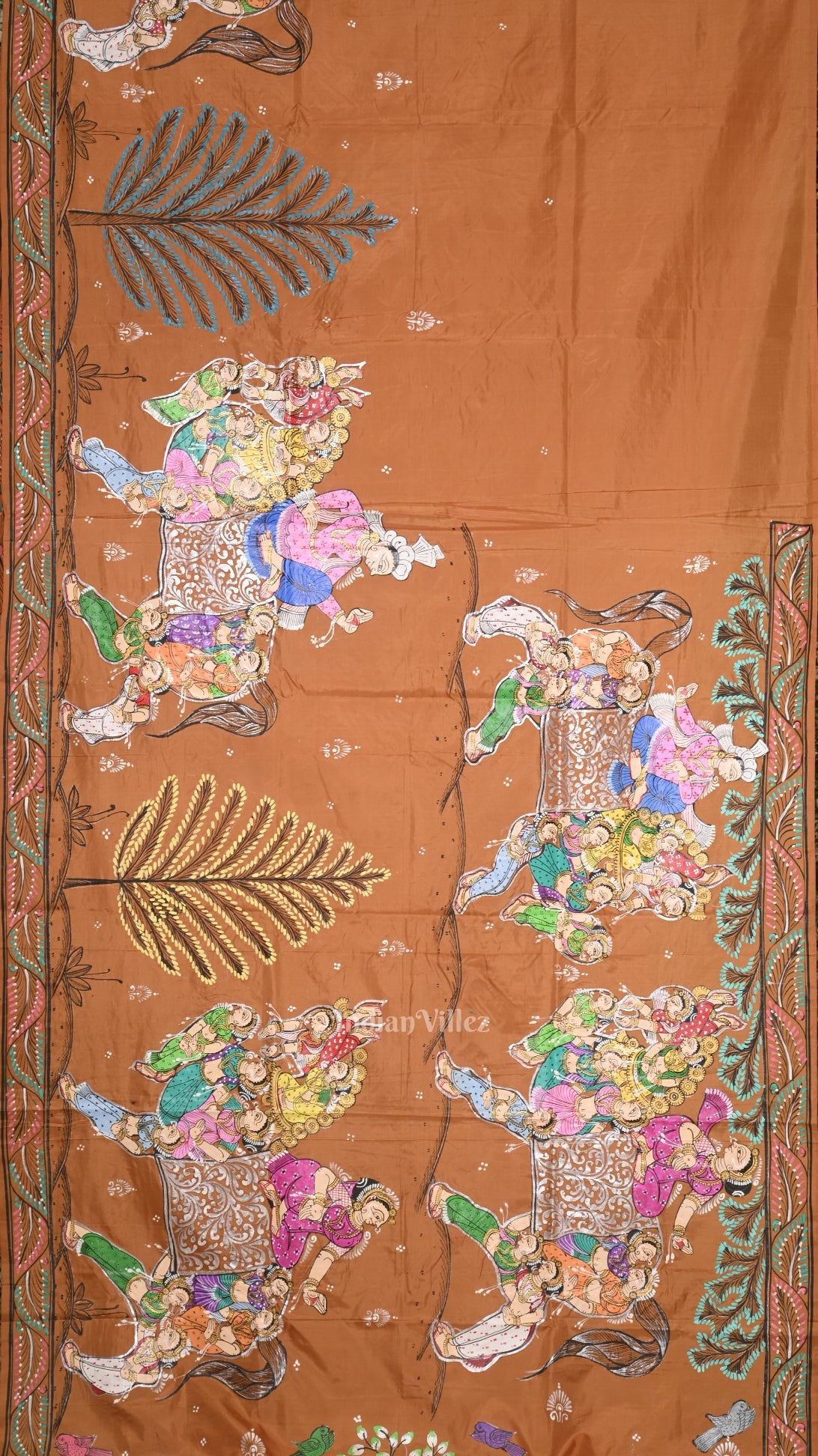 Metallic Bronze Kandarpa Ashwa Hand-Painted Pattachitra Saree