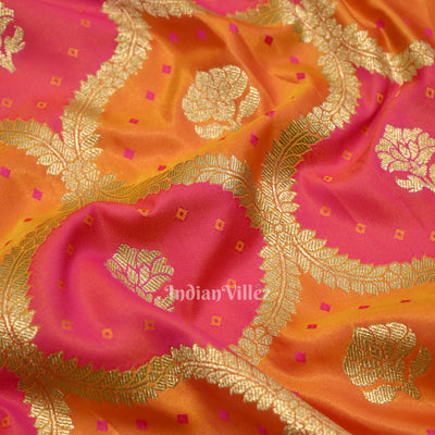 Yellow Rani Pink Rangkat Mashru Satin Silk Banarasi Saree