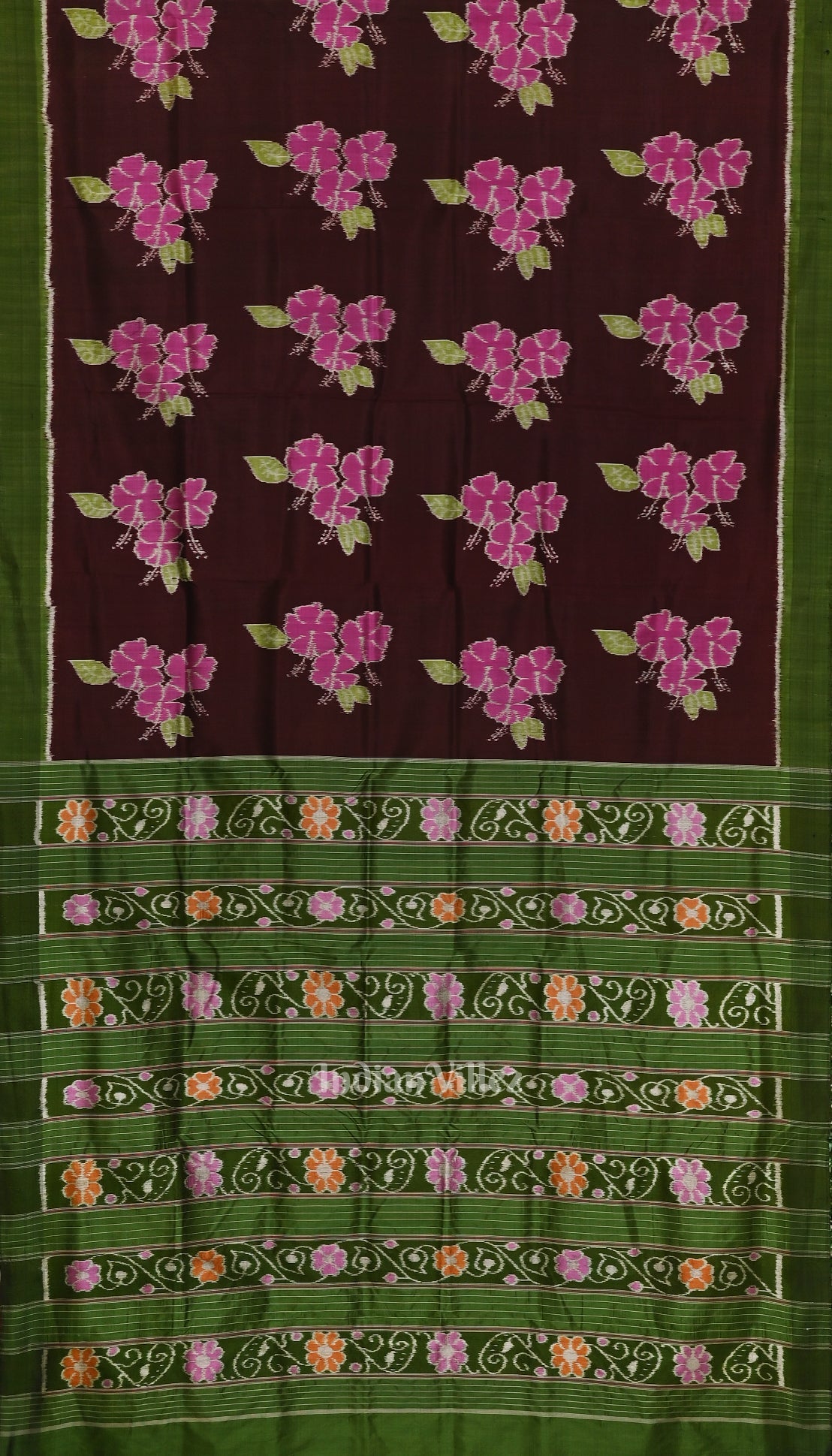 Coffee with Sea Green Floral Theme Odisha Ikat Contemporary Silk Saree