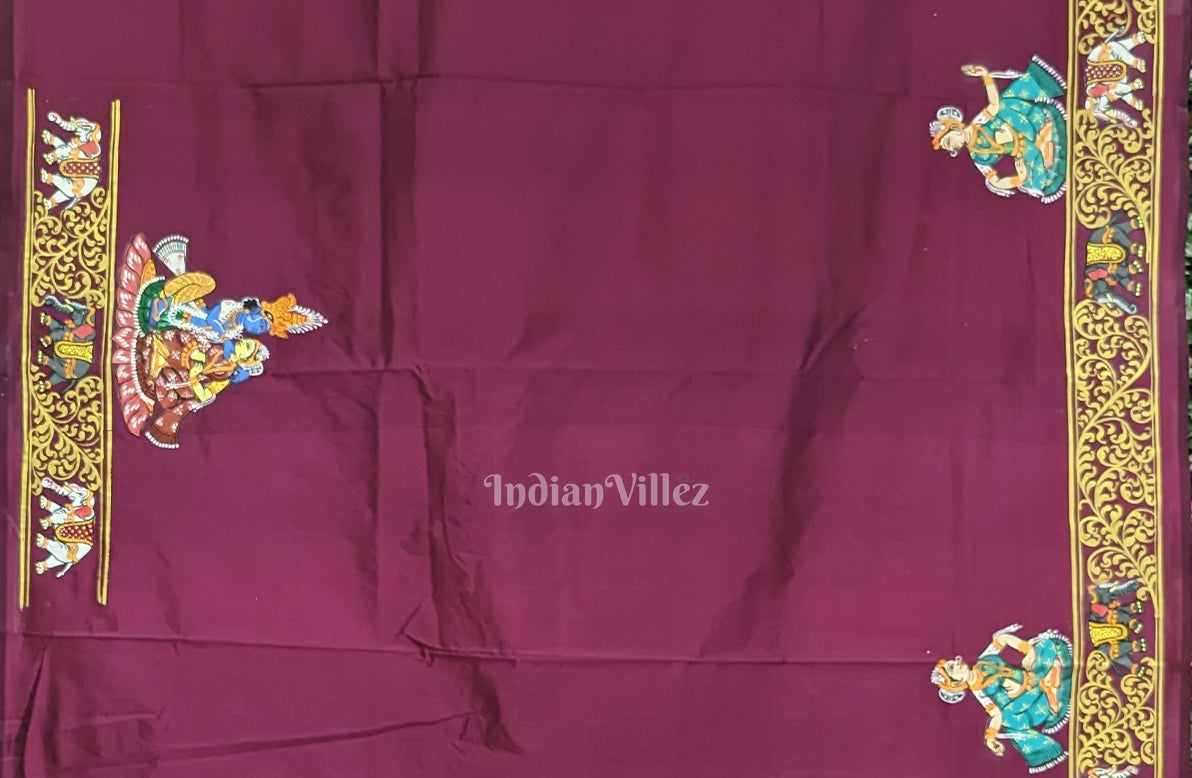 Magenta Kandarpa Hasti (Elephant) Pattachitra Saree
