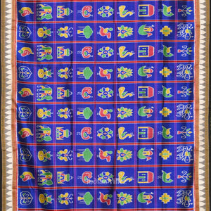 Blue Nabakothi  Odisha Ikat Khandua Silk Saree with Jungle Theme Pallu