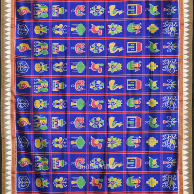 Blue Nabakothi  Odisha Ikat Khandua Silk Saree with Jungle Theme Pallu