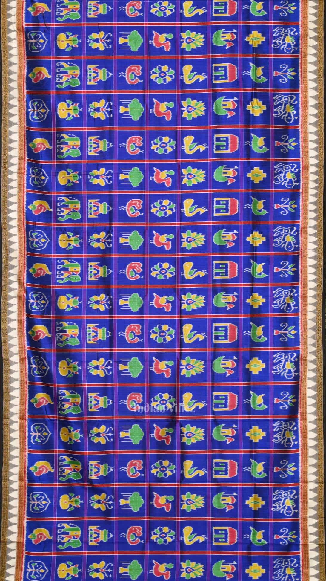 Blue Nabakothi  Odisha Ikat Khandua Silk Saree with Jungle Theme Pallu