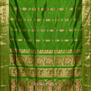 Dark green Handwoven Baluchari Silk Saree