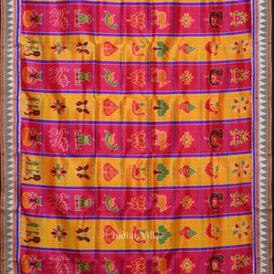 Pink Yellow Nabakothi Odisha Ikat Khandua Silk Saree