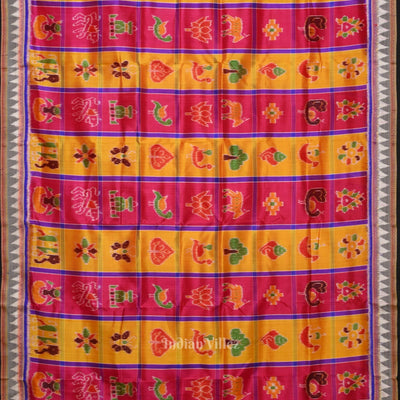 Pink Yellow Nabakothi Odisha Ikat Khandua Silk Saree