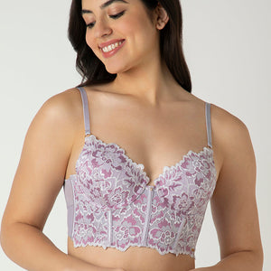 Femme Lace Padded Non-Wired Longline Bra - Thistle