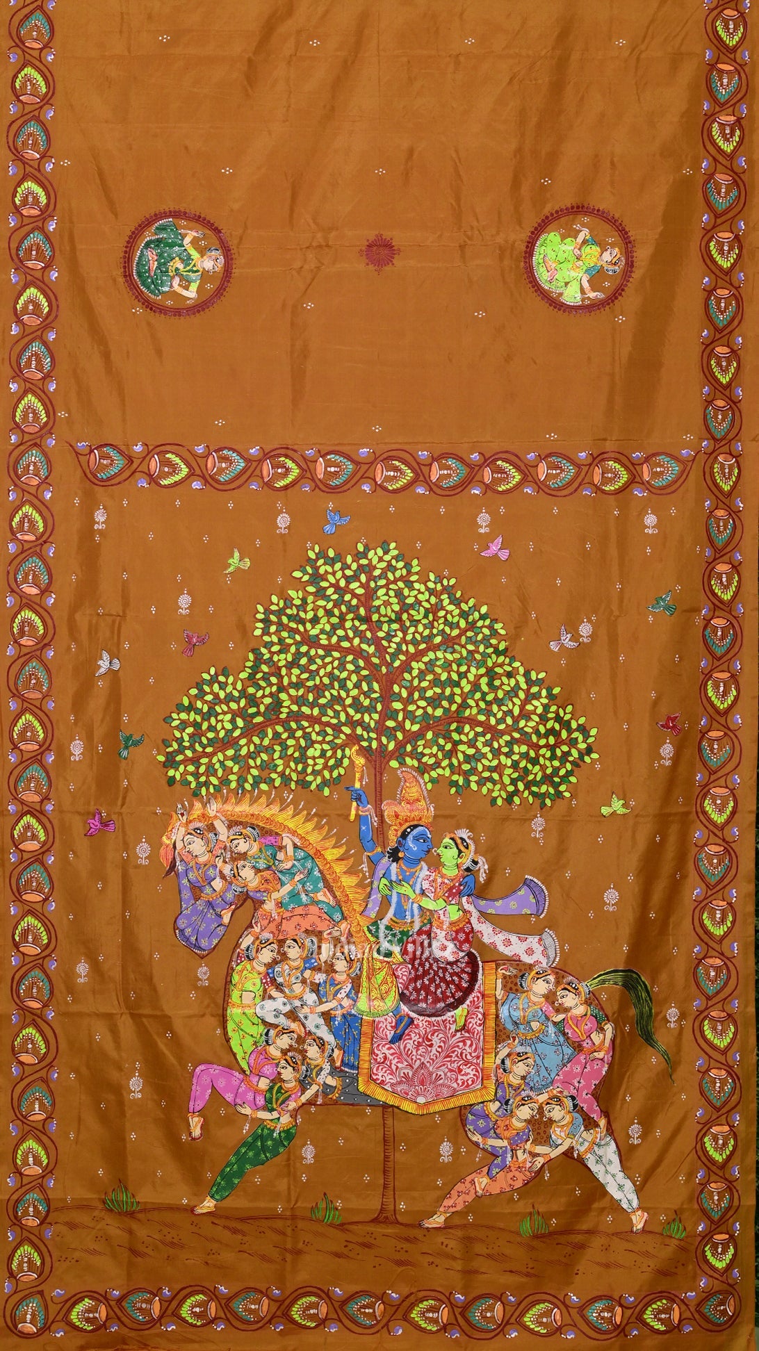 Mustard Yellow Kandarpa Ashwa  Pattachitra Saree