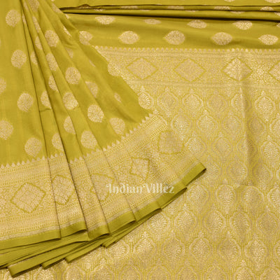 Mehendi Green Soft Pure Mashru Satin Silk Banarasi Saree
