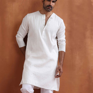 trueBrowns Men's Ivory Sequin Chanderi Kurta