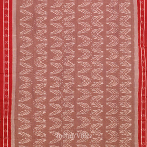 Chocolate  With Red Floral Theme Odisha Ikat Sambalpuri Pure Cotton Saree