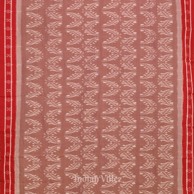 Chocolate  With Red Floral Theme Odisha Ikat Sambalpuri Pure Cotton Saree