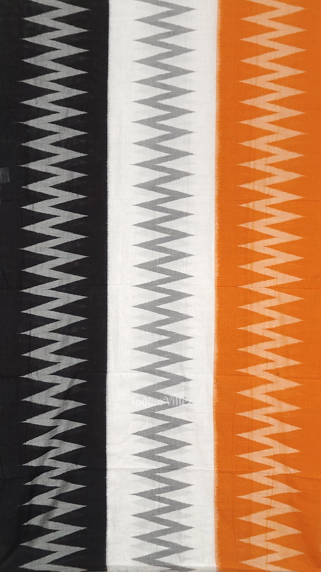 Black White Orange Yellow Maniabandha Cotton Saree