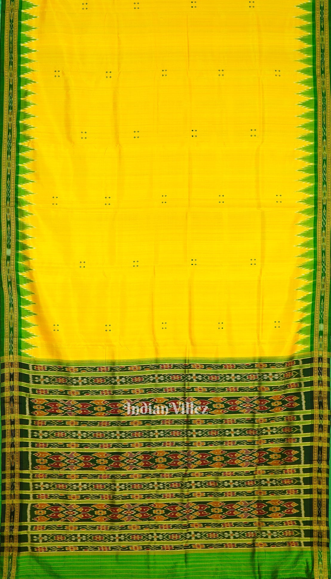 Yellow Butta Design Odisha Ikat Khandua Silk Saree
