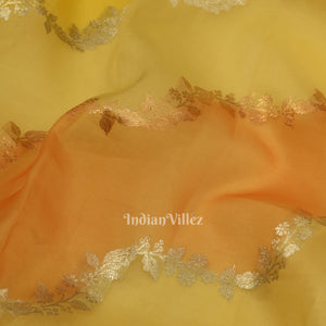 Lemon Yellow Pure Kora organza Banarasi Tissue Saree