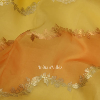 Lemon Yellow Pure Kora organza Banarasi Tissue Saree