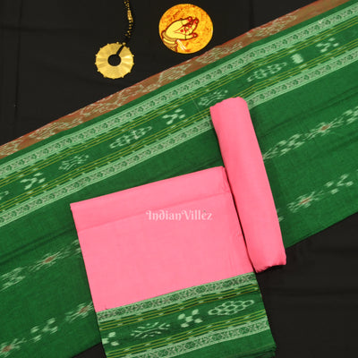 Forest Green Pink Pasapali Sambalpuri Cotton Dress set with Dupatta