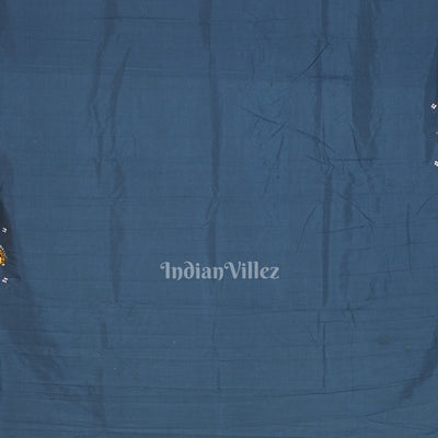 Peacock Blue Radha Krishna Boita Hand-Painted Pattachitra Saree