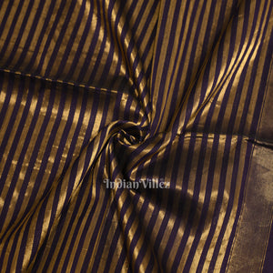 Purple Stripped Pure Silk Cotton Maheshwari Saree