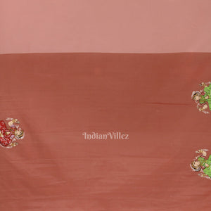 Baby Pink Krishna Raasleela Theme Hand-Painted Pattachitra Saree