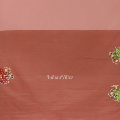 Baby Pink Krishna Raasleela Theme Hand-Painted Pattachitra Saree