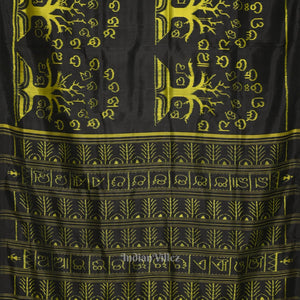Black Neon Yellow Odia Barnamala Contemporary Silk Saree