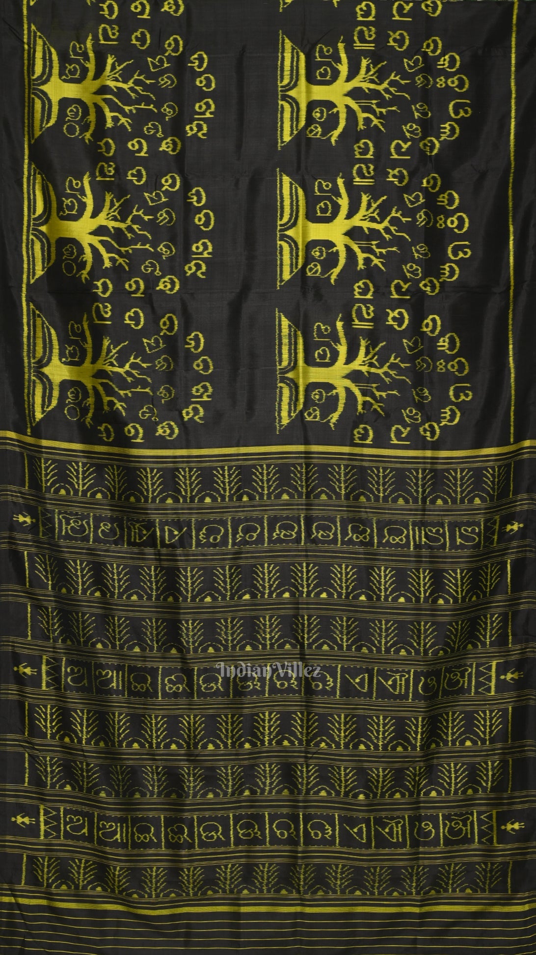Black Neon Yellow Odia Barnamala Contemporary Silk Saree