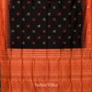 Black Orange Tribal Sambalpuri Ikat Bomkai Silk Saree